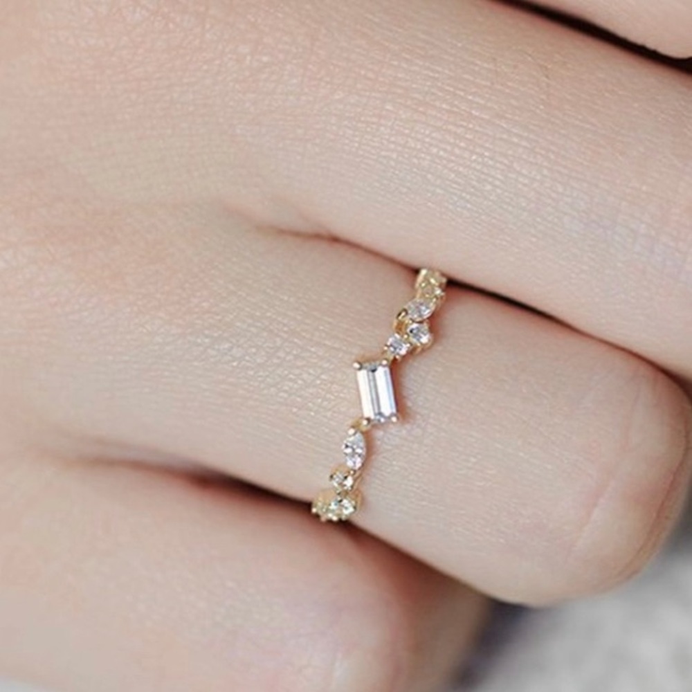 Grand Baguette Marquise Crystal Dainty GOLD Ring